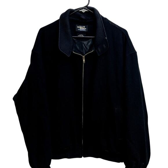 Vintage Men's Black Melton Bomber Jacket Evergreen Wool Blend Size L Old Money - Picture 1 of 4